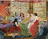 Georges Antoine Rochegrosse harem girls in an aviary painting